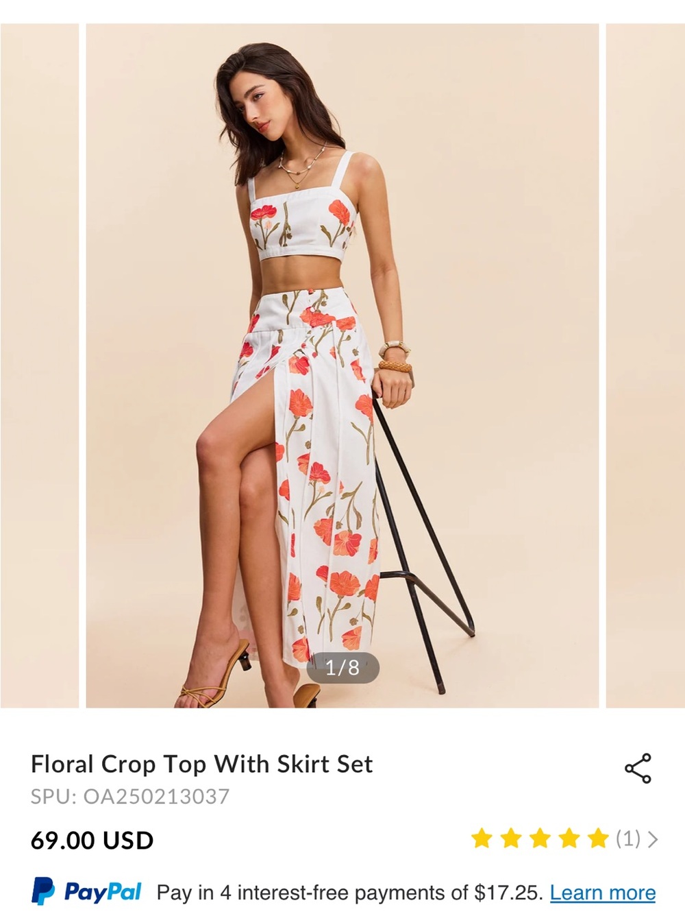 COMMENSE floral crop top and matching skirt size medium new without tags
